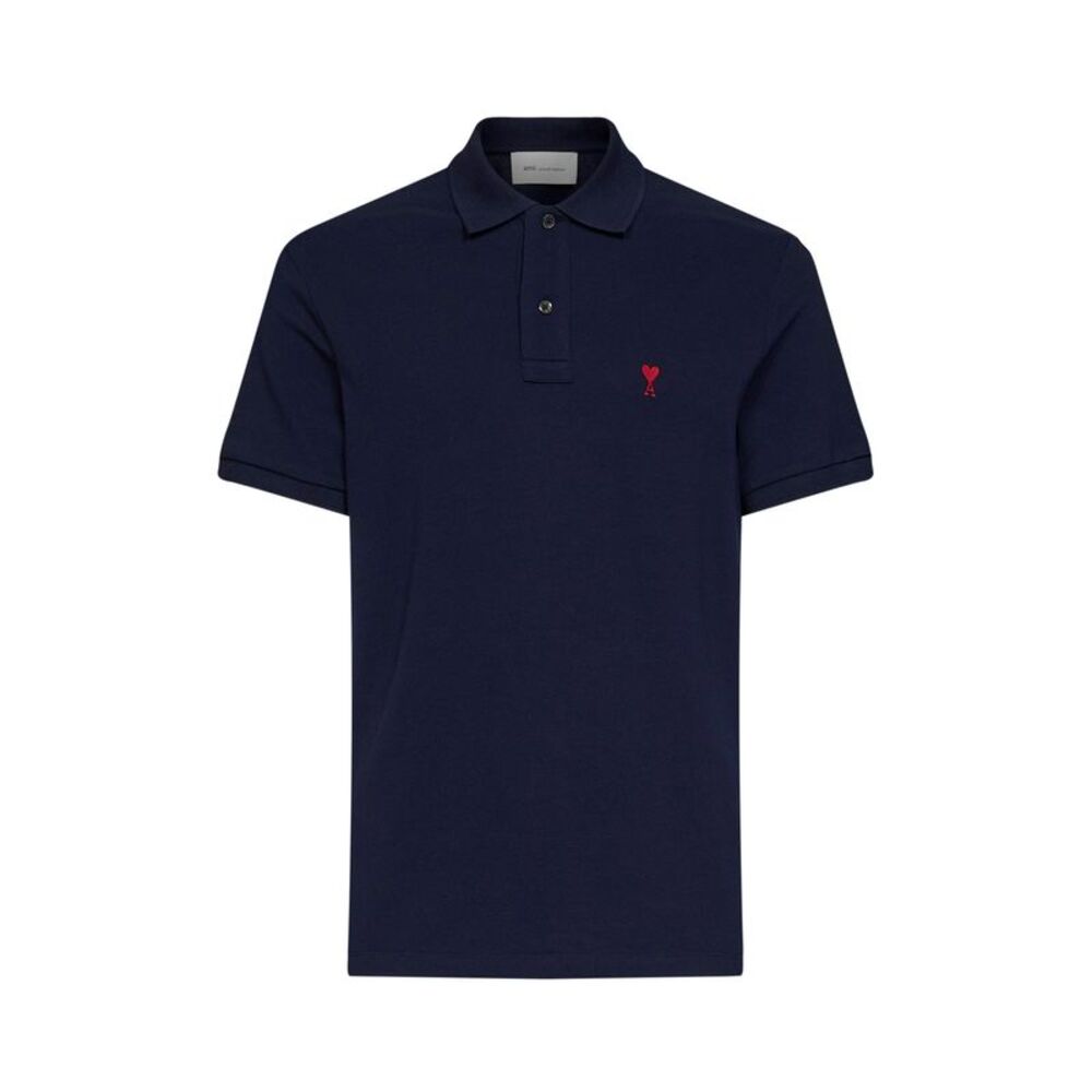 Ami Paris Men Midnight Blue Cotton Piqué Ami De Cœur Polo Shirt